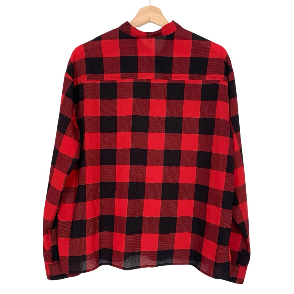 BB Dakota Red & Black Buffalo Plaid Coleman Blouse Long Sleeve Size Large - Picture 3 of 10